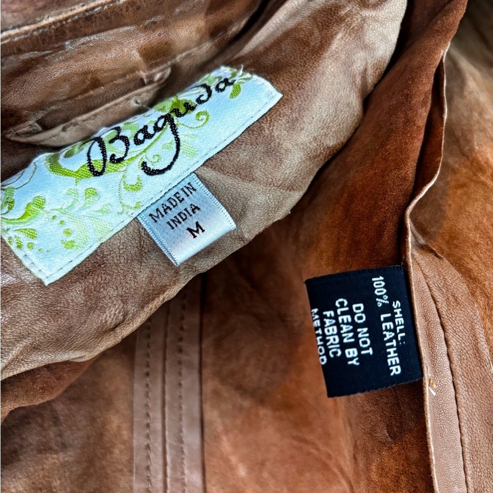 Baguda Snap-Up Genuine Brown Leather Jacket - Picture 4 of 5